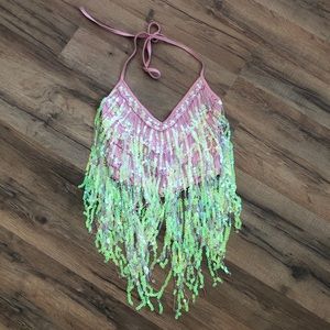 iHeartRaves Sequin Halter Crop Top